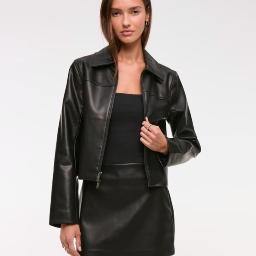 Abercrombie & Fitch Black Vegan Leather Mini Skirt - Size M